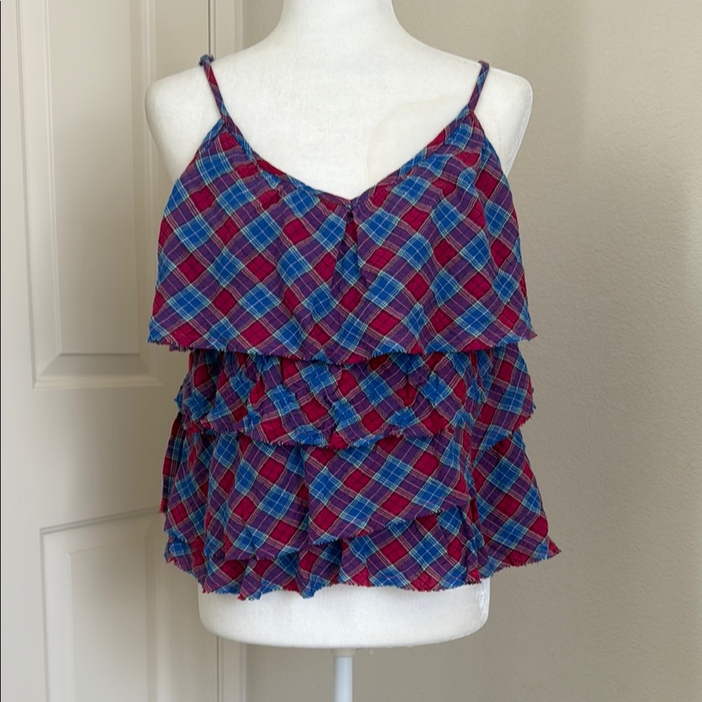 Plaid Ruffle Layered Cami Top